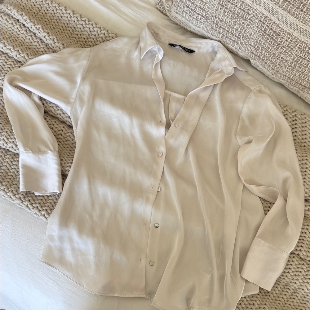 Zara silk Cream Button-Up